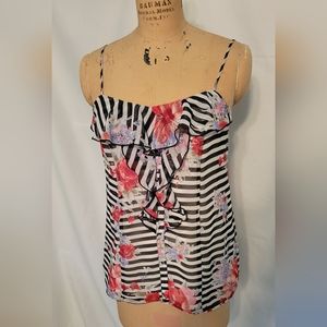 Xhilaration Striped Floral Cami - Medium